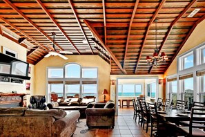 Smart TV, DVD player, foosball, books