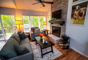 Smart TV, fireplace, table football, ping pong