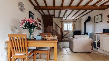 TV, perapian, dan buku