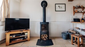 TV, fireplace, books - Plum Guide - Boddingtons Barn (Chipping Campden)