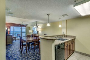 Fridge, microwave, dishwasher, coffee/tea maker