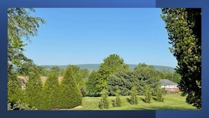 A residential area with a house surrounded by trees and a clear sky. - Visit our charming cottage this Fall & Winter. Enjoy the Scenery & Ski Slopes. (McKnightstown)