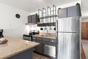 Fridge, microwave, stovetop, dishwasher - Walk to Park City Mountain from this recently remodeled condo (Park City)