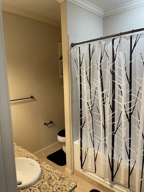 Hair dryer, towels, soap