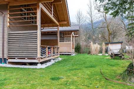 Property grounds. Chalet Rauschn with mountain view with shared sauna, terrace, balcony; pet friendly