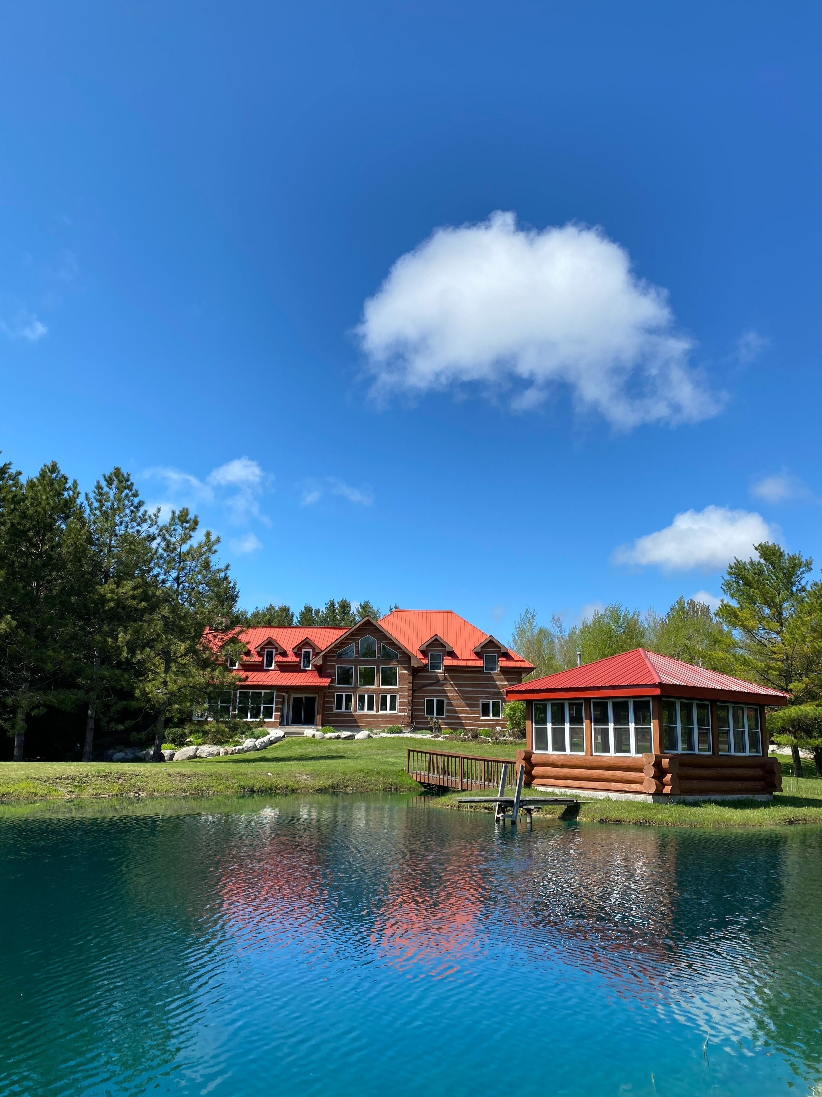 Deluxe Log Cabin with private swimmable pond! 