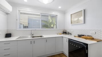 Fridge, microwave, coffee/tea maker, toaster