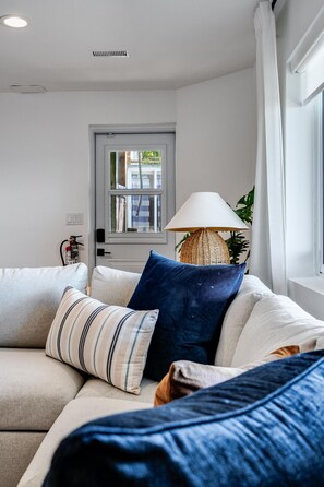 Smart TV, chimenea y libros 