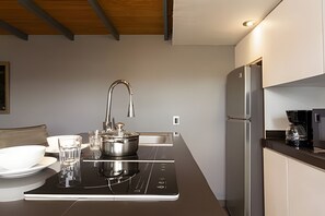 Appartement | Cuisine privée | Micro-ondes, four, batterie de cuisine, vaisselle et ustensiles