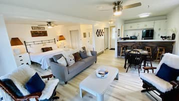 Smart TV, fireplace, DVD player