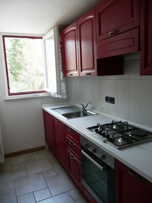 Fridge, microwave, oven, coffee/tea maker