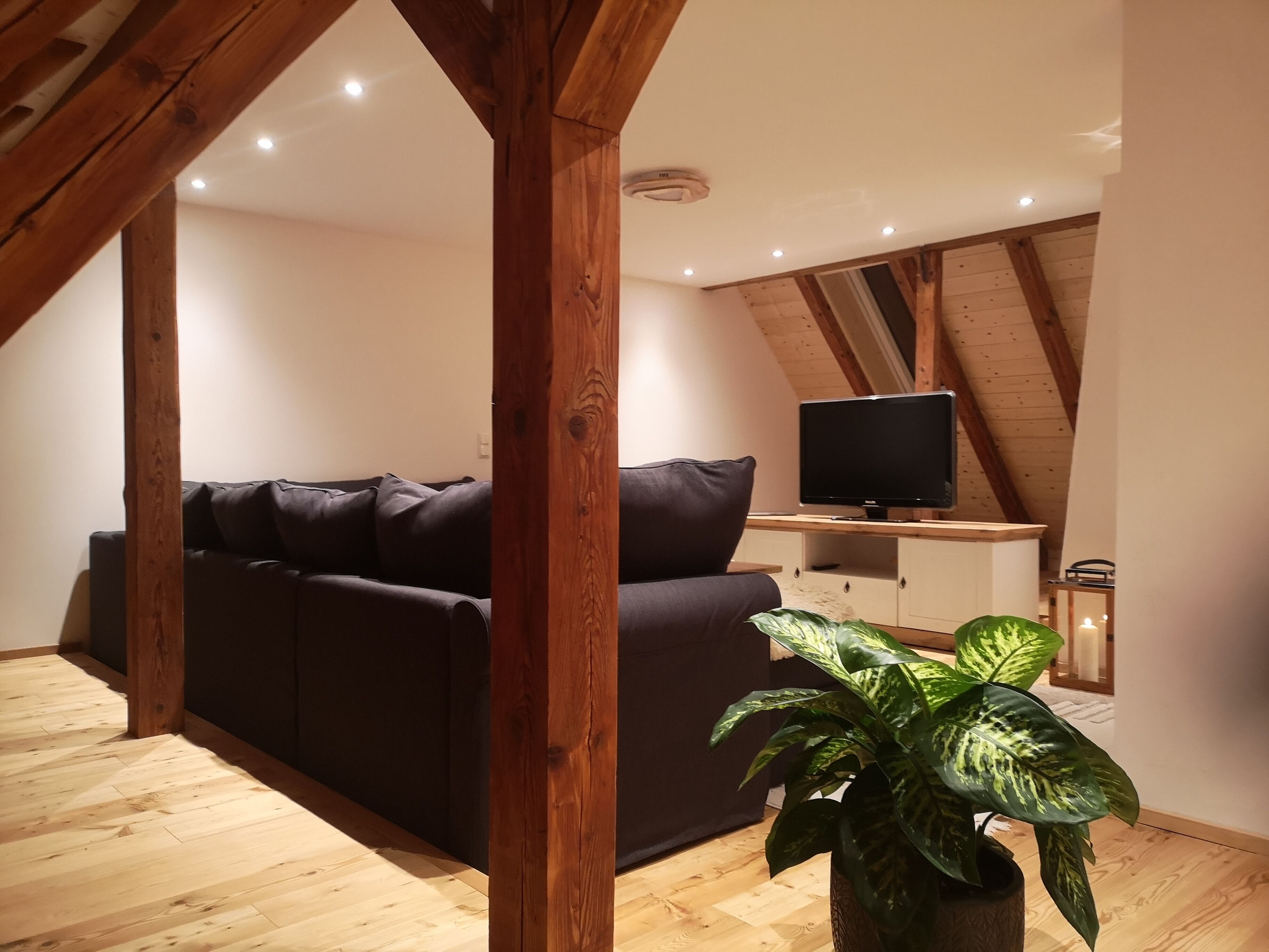 Televisor, llar de foc, reproductor de DVD i futbolí 