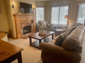 Smart TV, fireplace, DVD player, music library