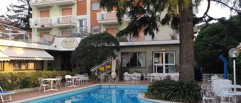 Seasonal outdoor pool, open 8:30 AM to 6:30 PM, sun loungers