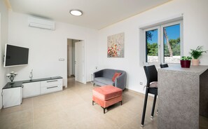 Deluxe huis | Woonkamer | Een 43-inch smart-tv met satellietzenders en televisie