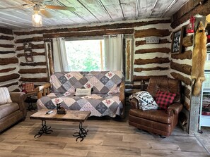 Smart TV, fireplace, DVD player, video library - Rustic Log Cabin on private land, with ample gravel roads for horses and ATV’s.  (Hardy)