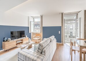 Premium Apartment, 2 Bedrooms, City View | Living area | 43-inch LCD TV with cable channels, TV