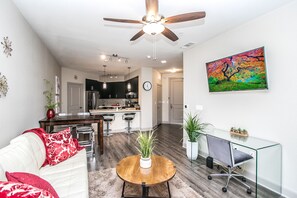 Luxury Condo | Living area | 55-inch Smart TV with premium TV channels, TV, Hulu - Rooftop Pool-Close 2 Shops-Dining-C4419 (Scottsdale)