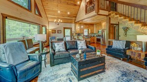 House, 3 Bedrooms | Living room | 50-inch flat-screen TV with cable channels, TV, table tennis - Blissful Blue Ridge by Escape to Blue Ridge (Cherry Log)