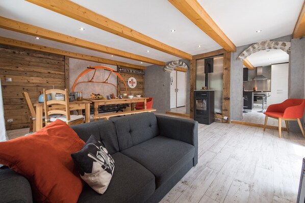 TV, fireplace, table football