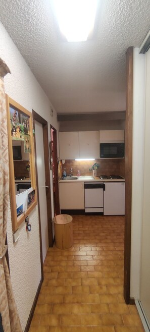 Frigorífico, microondas, horno y placa de cocina