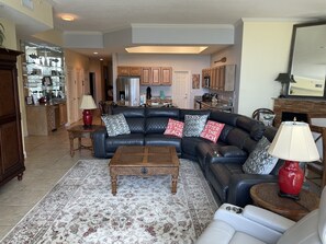 TV, fireplace, books