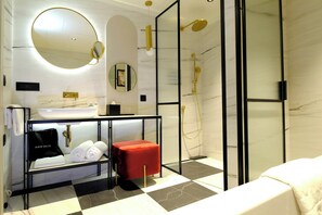 Suite, 1 Queen Bed | Bathroom | Shower, rainfall showerhead, hair dryer, bathrobes - Hotel Indigo Belgrade by IHG (Belgrade)