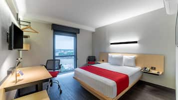 Desk, laptop workspace, blackout curtains, soundproofing