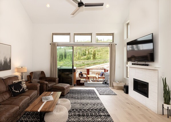 Smart TV, fireplace, music library, stereo