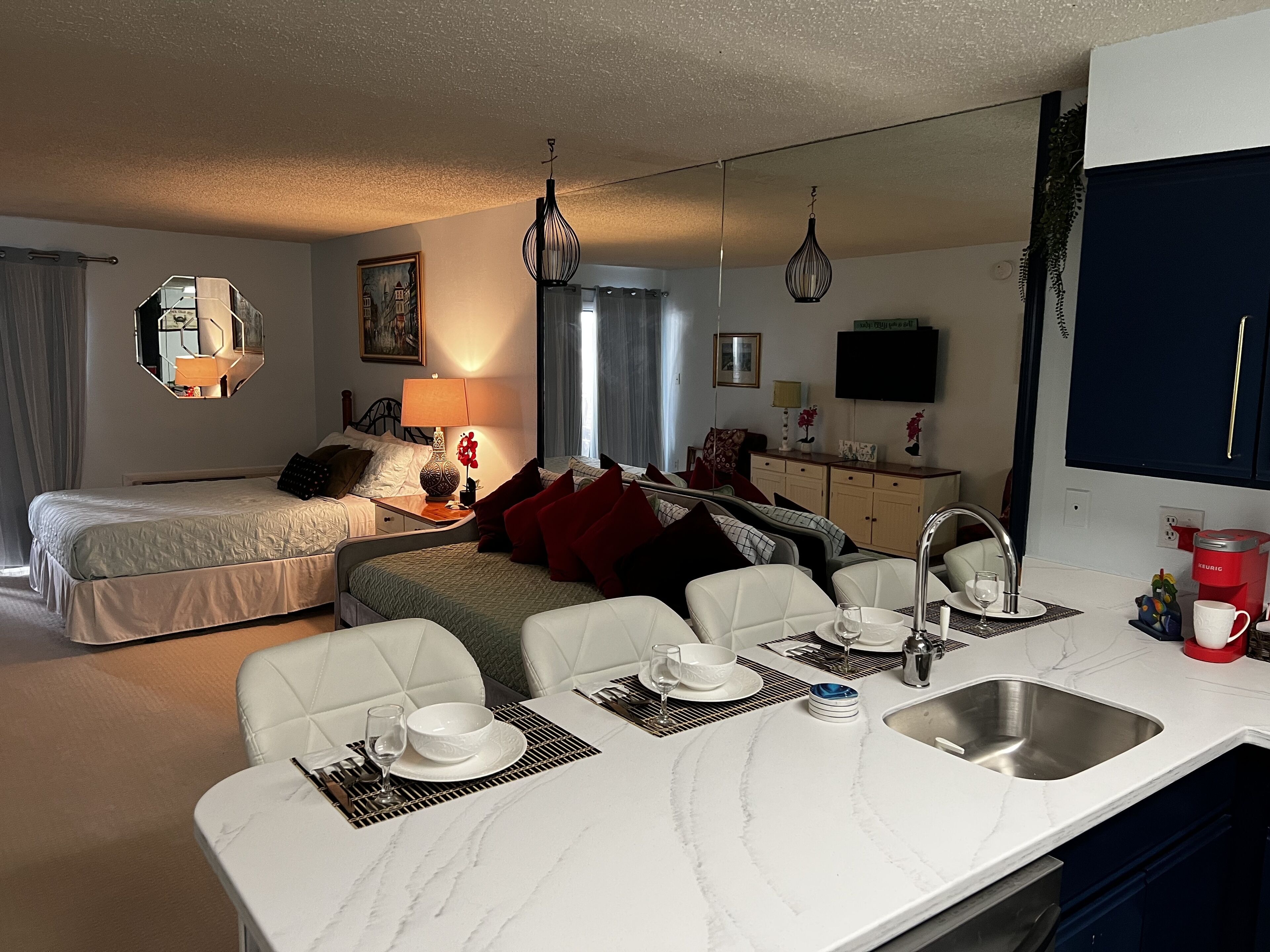 Memory-foam beds, iron/ironing board, free WiFi, bed sheets