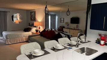 Memory-foam beds, iron/ironing board, free WiFi, bed sheets