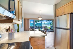 Fridge, microwave, oven, stovetop - Lae Nani #222 - Wailua Beachfront with pool, tennis and amazing ocean views! (Kapaa)
