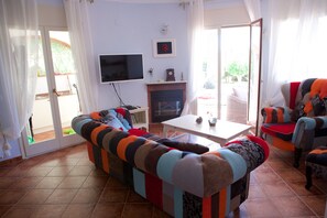TV, fireplace