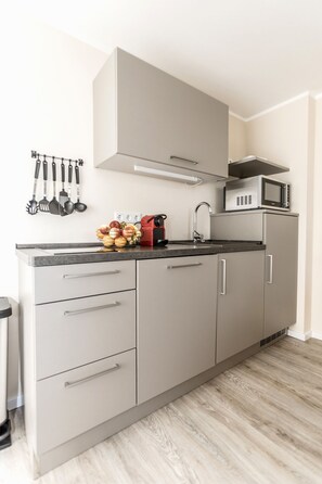 Kühlschrank, Mikrowelle, Herdplatte, Geschirrspüler