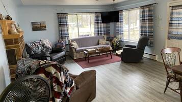 Smart TV, chimenea, libros