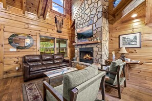 Smart TV, fireplace, video games, DVD player