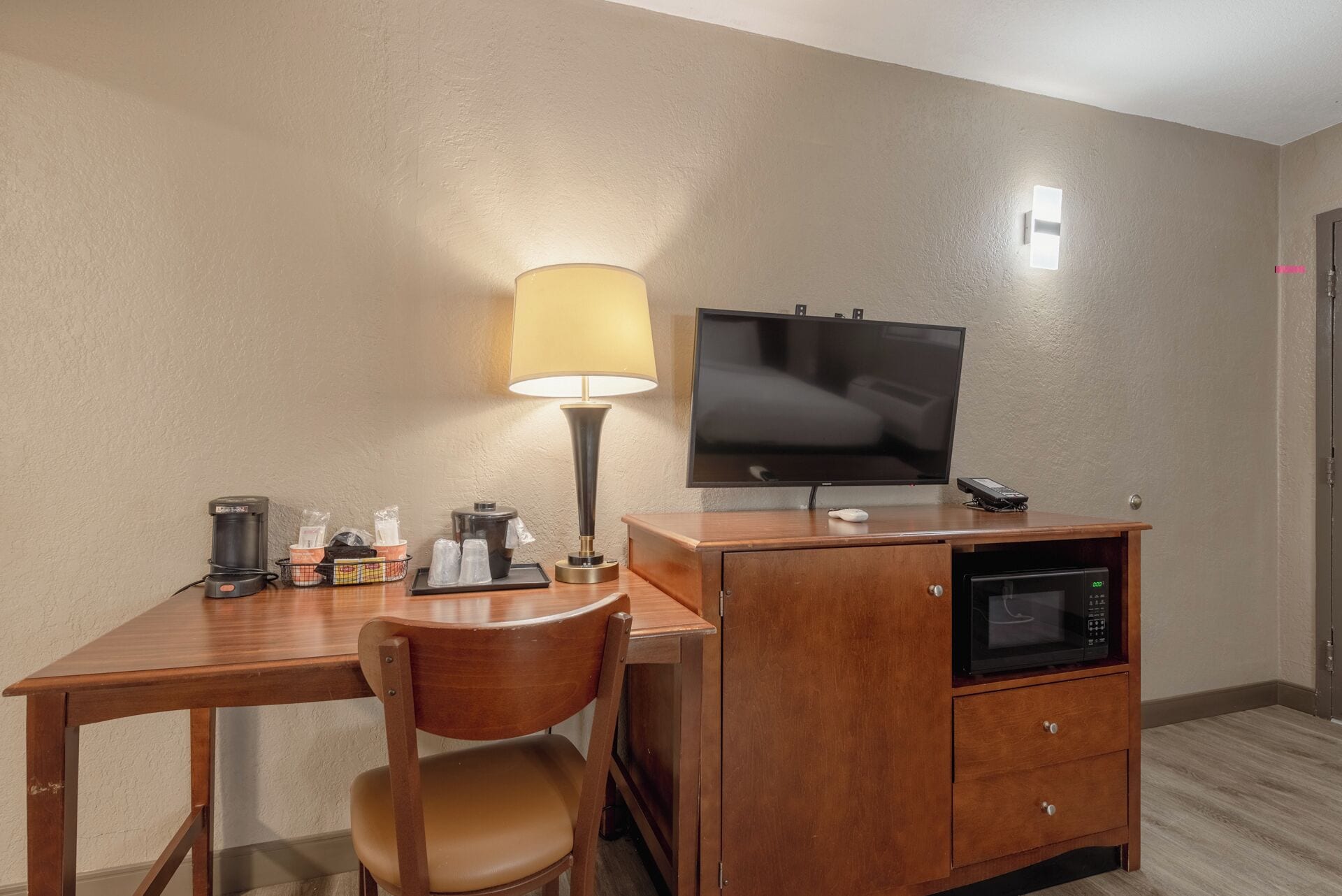 laptop workspace, blackout curtains, iron/ironing board, free wifi