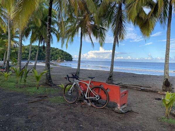 Beach nearby, sun loungers, beach towels