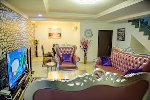 TV, fireplace, stereo - Furnished 4 Beds Semi-Det House in Abuja, Nigeria (Abuja)
