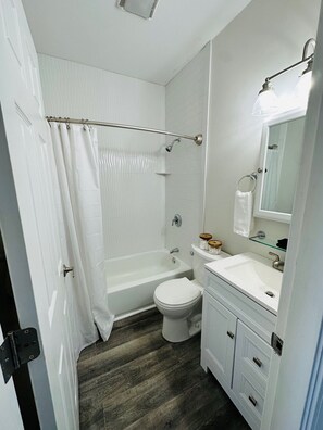 Combined shower/bathtub, hair dryer, towels, soap - 2 Bedroom Apartment on Top Floor in Portland's West End (Portland)
