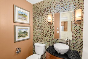 Combined shower/tub, hair dryer, bidet, soap