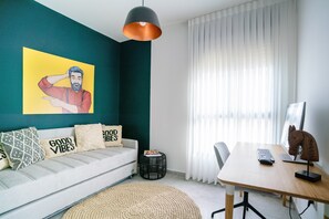 Apartment, 4 Bedrooms, Balcony, Sea View | Living area | 40-inch LCD TV with cable channels, TV - Panoramic Seaview Balcony Escape by Sea N Rent (Nahariya)
