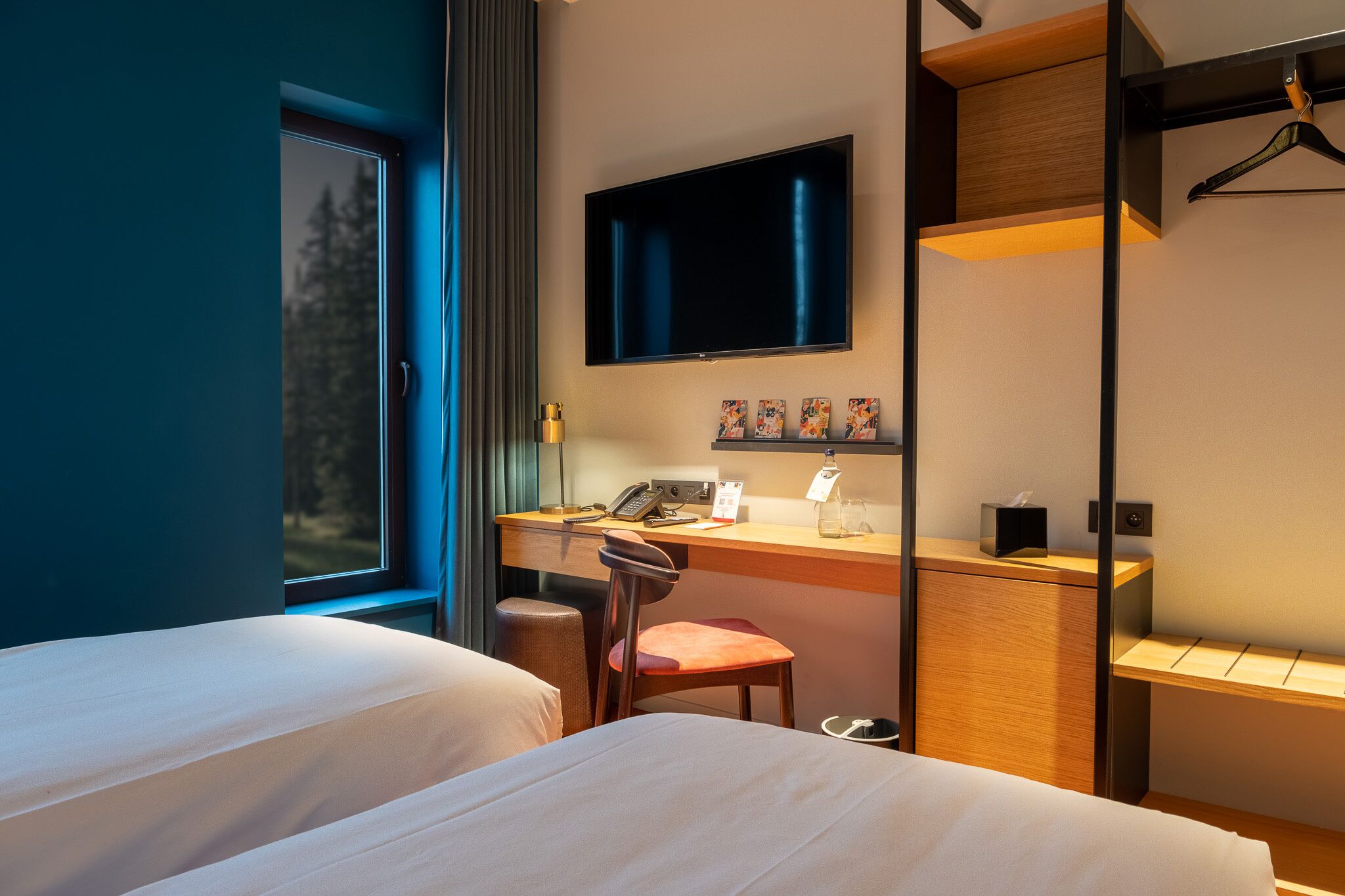 comfort twin room | premium bedding, in-room safe, desk, laptop workspace