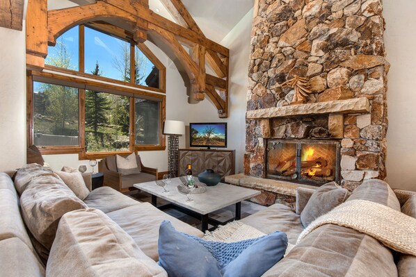 TV, fireplace, DVD player, stereo