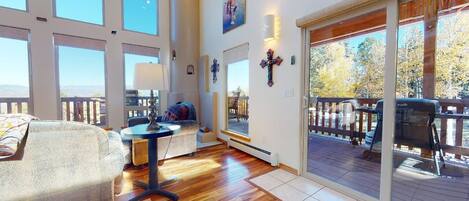 TV, fireplace, DVD player, printers