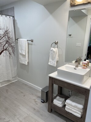 Bathtub, hair dryer, towels, soap - Private large up to 3 bedrooms waterfront suite,pet friendly. (North Saanich)