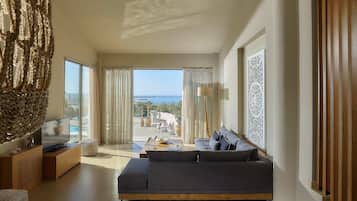 Elegance Villa Sea View with Individual Pool | Living area | 49-inch LED TV with satellite channels, TV