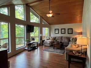 Smart TV, DVD player, books, video library