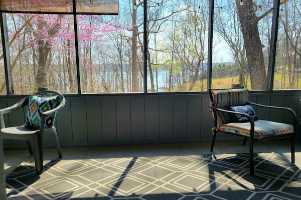 Screened porch with lake view