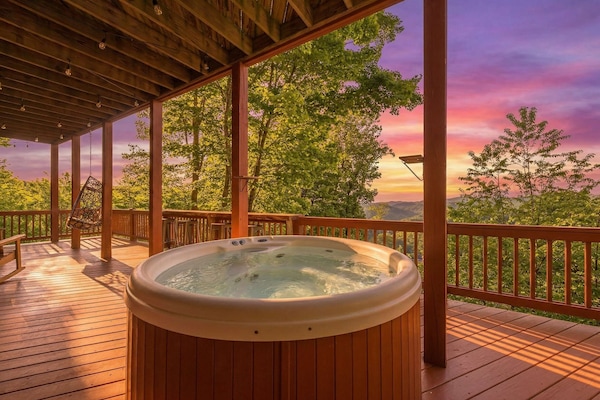 Custom live edge bar on lower deck